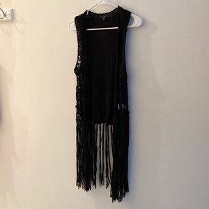 Long Black Fringed Vest - Gorgeous Crochet Detail